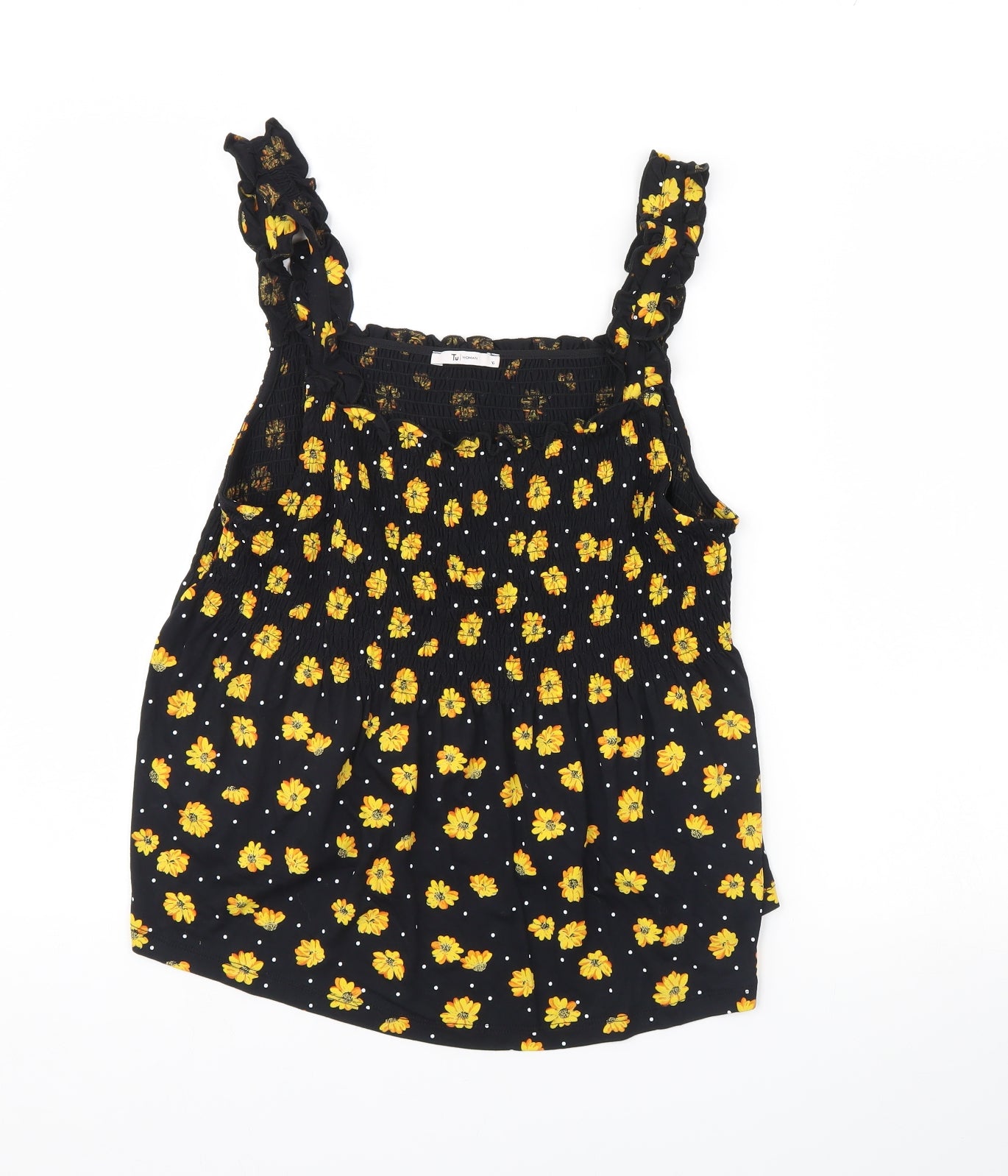 TU Womens Black Floral  Basic Tank Size 16