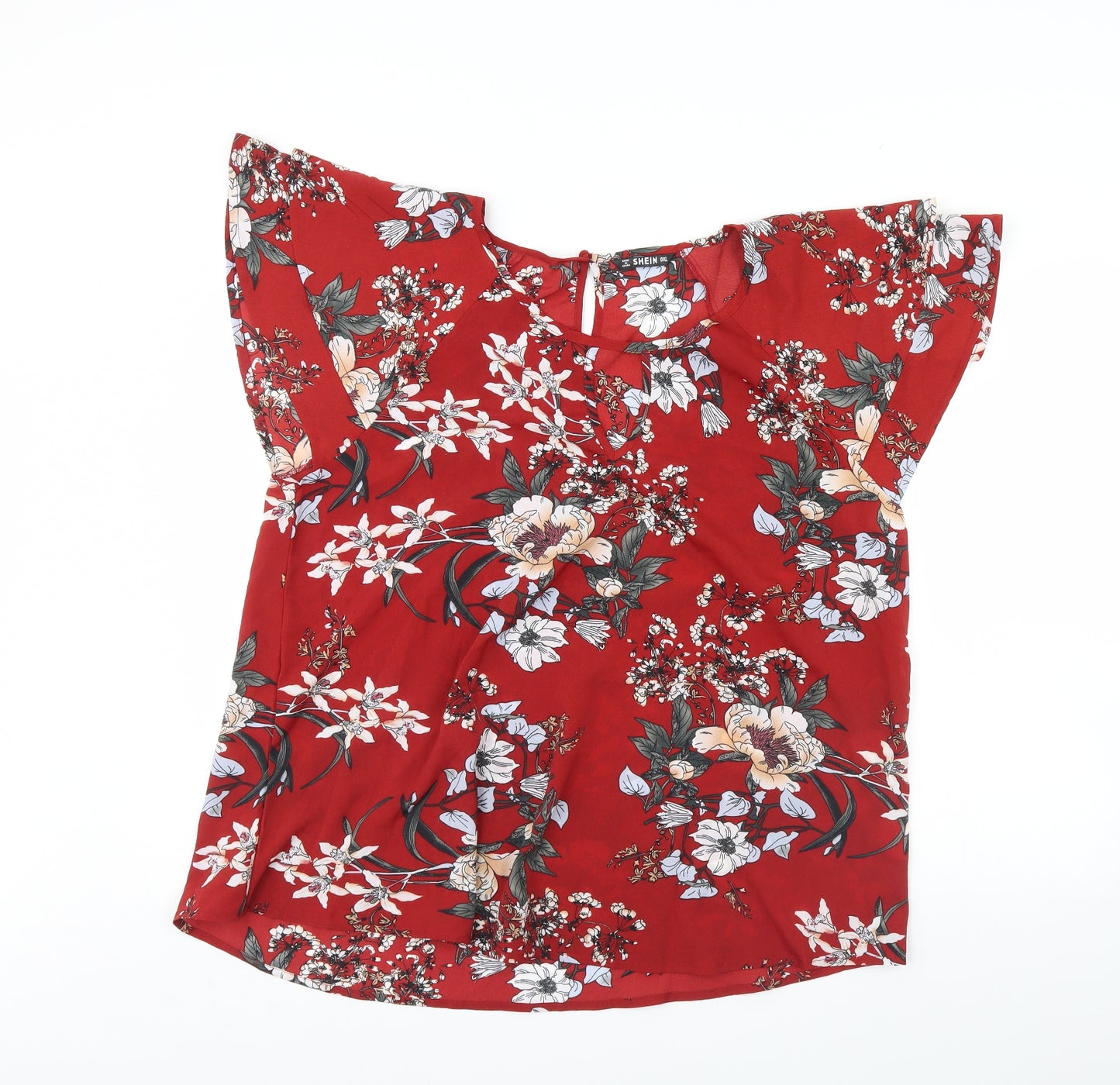 Shein  Womens Red Floral  Basic Blouse Size XL