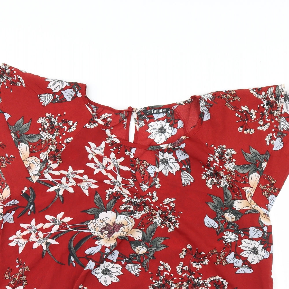 Shein  Womens Red Floral  Basic Blouse Size XL