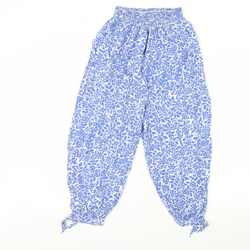 M&s Womens Blue Floral  Trousers  Size S L26 in