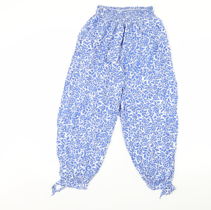 M&s Womens Blue Floral  Trousers  Size S L26 in