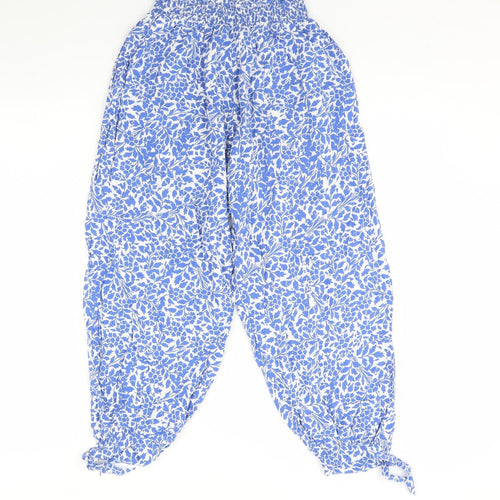 M&s Womens Blue Floral  Trousers  Size S L26 in