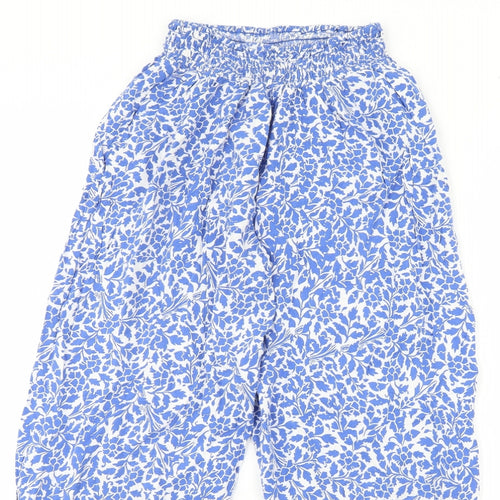M&s Womens Blue Floral  Trousers  Size S L26 in
