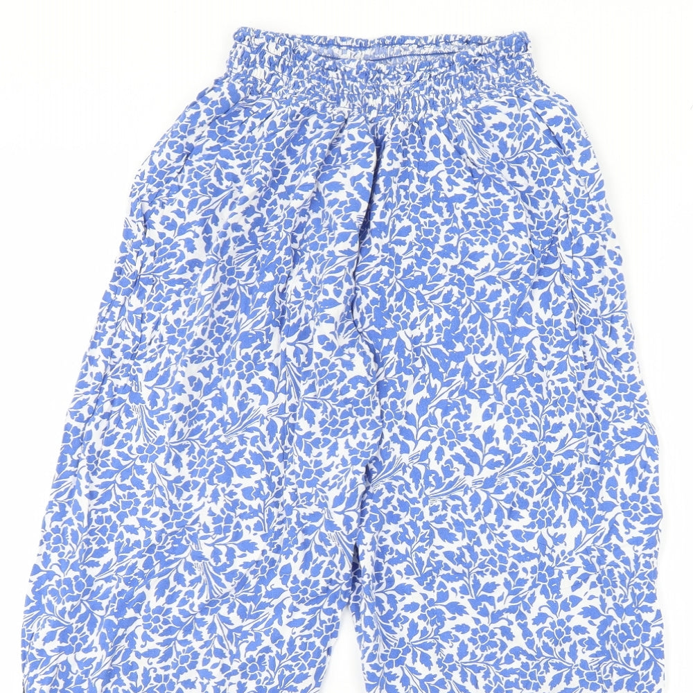 M&s Womens Blue Floral  Trousers  Size S L26 in