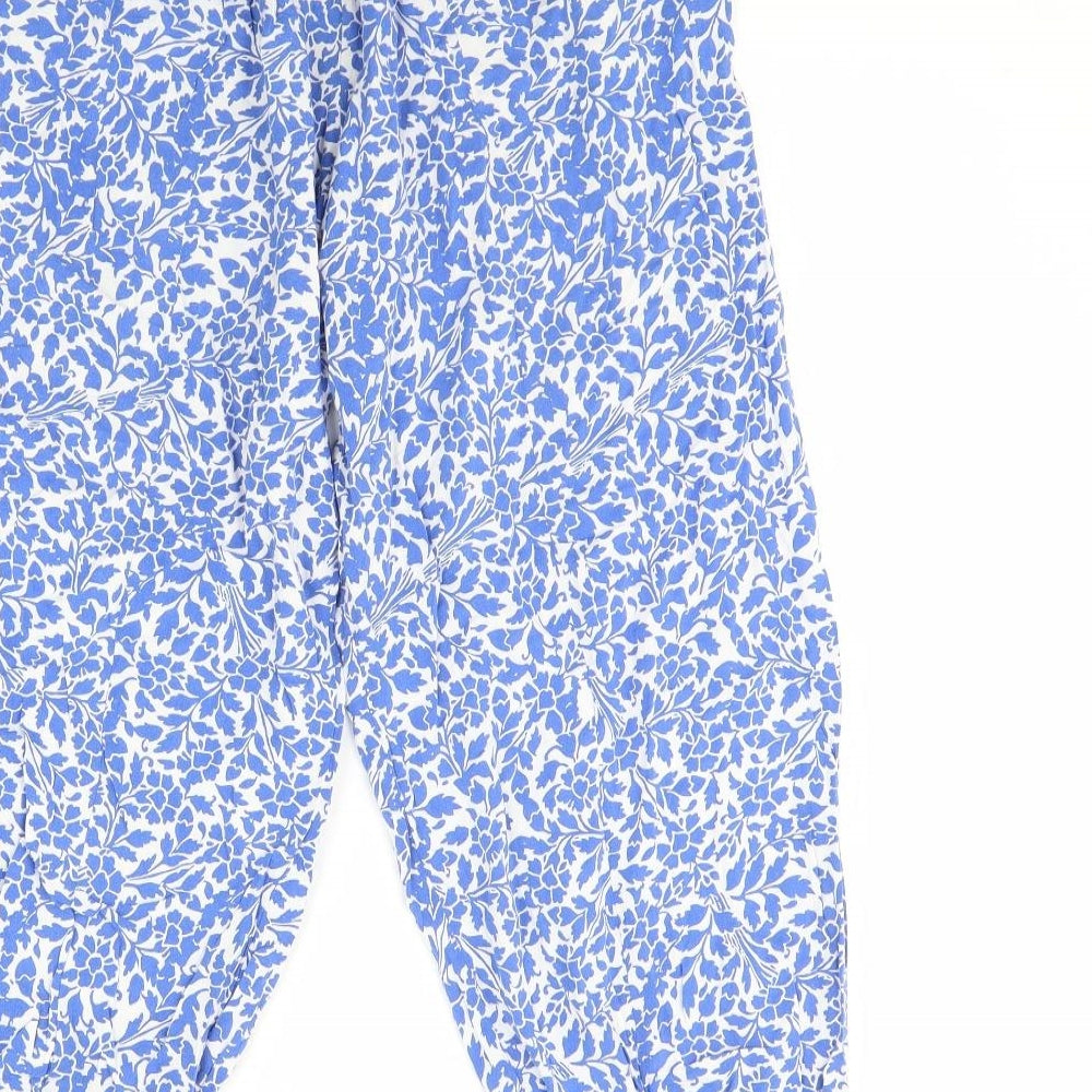 M&s Womens Blue Floral  Trousers  Size S L26 in