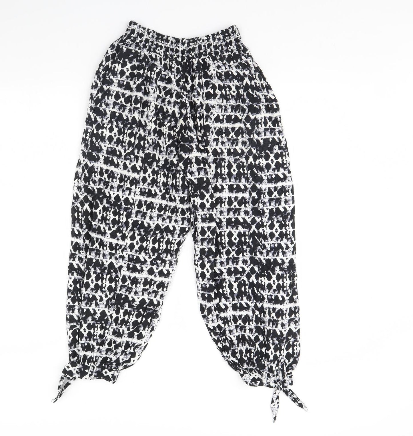 M&s Womens Black Geometric  Trousers  Size S L26 in