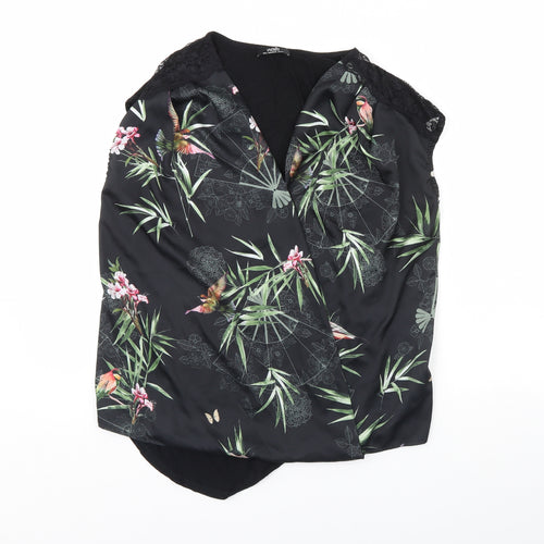Wallis Womens Black Floral  Basic Tank Size S