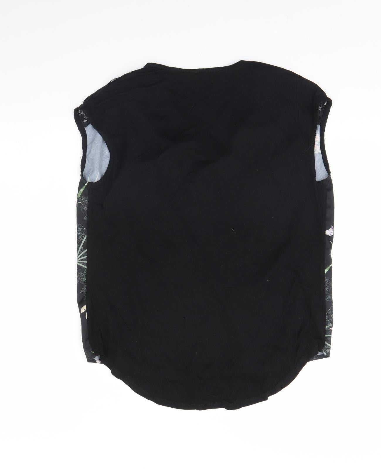 Wallis Womens Black Floral  Basic Tank Size S