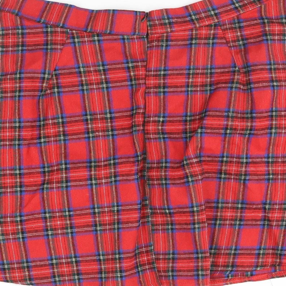 Shein  Womens Red Plaid  Flare Skirt Size XL