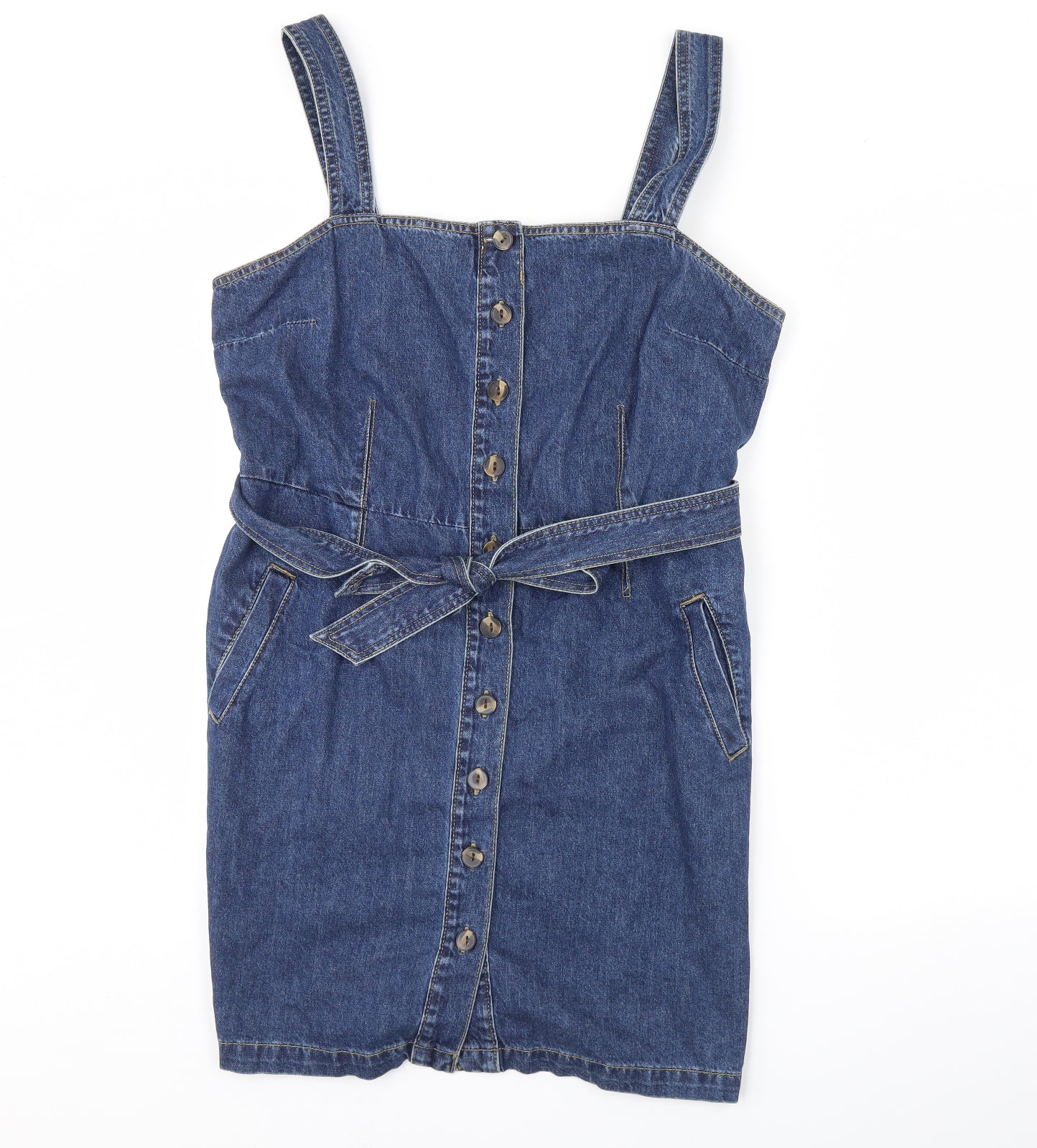 Dorothy Perkins Womens Blue  Denim Pinafore/Dungaree Dress  Size 16