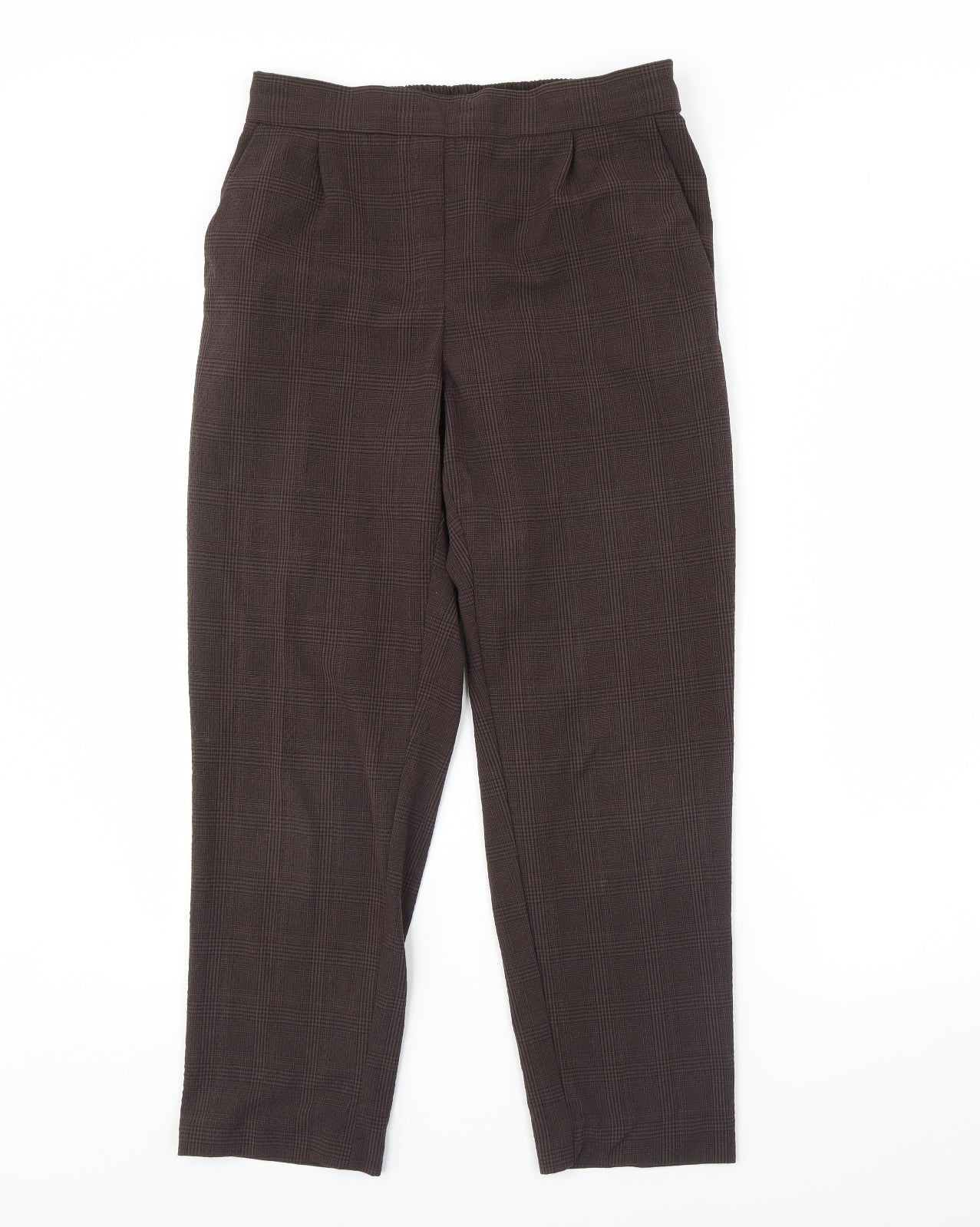 H&M Womens Brown Check  Trousers  Size 8 L28 in