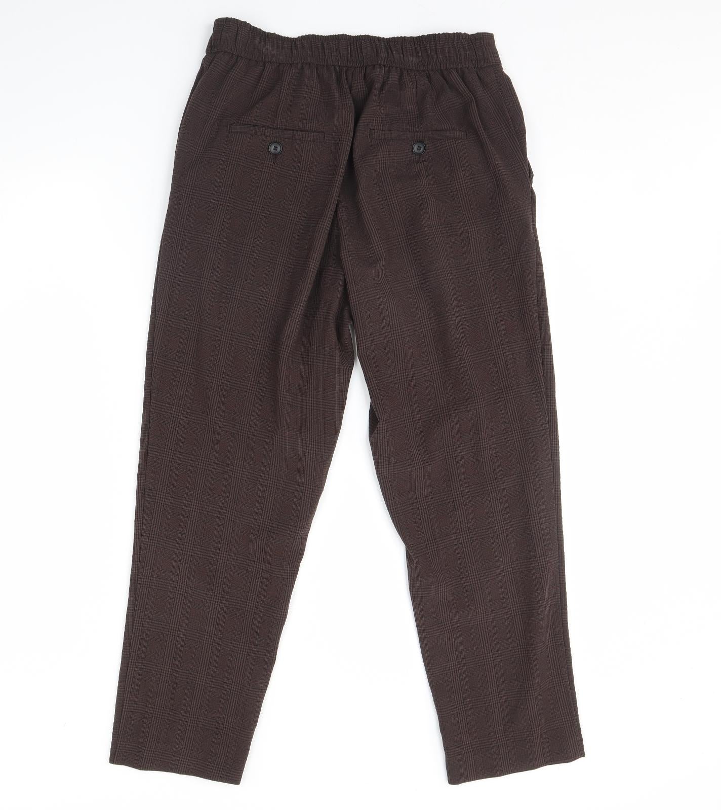 H&M Womens Brown Check  Trousers  Size 8 L28 in