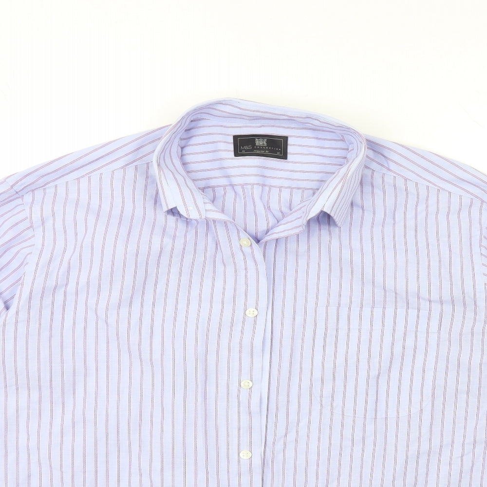 Marks and Spencer Mens Blue Striped   Dress Shirt Size 16
