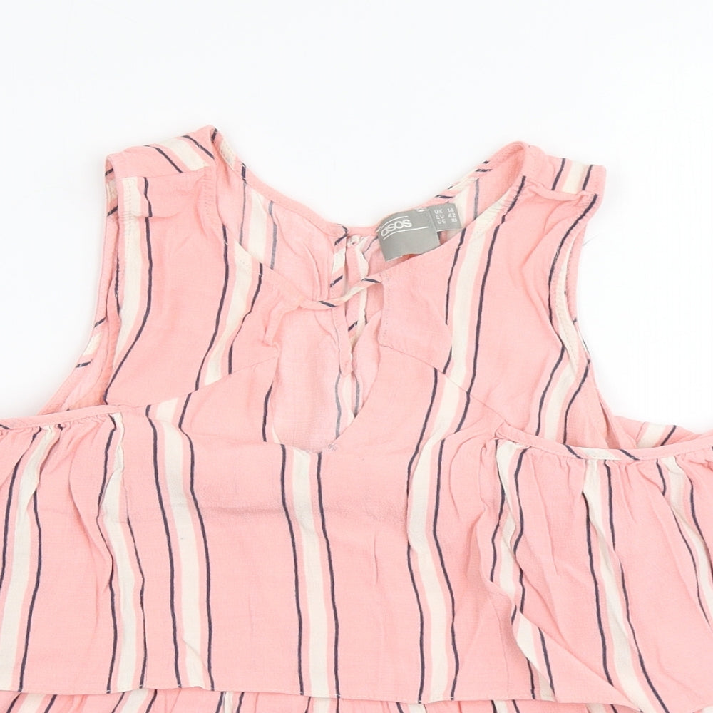 ASOS Womens Pink Striped  Basic Blouse Size 14  - Cold Shoulder