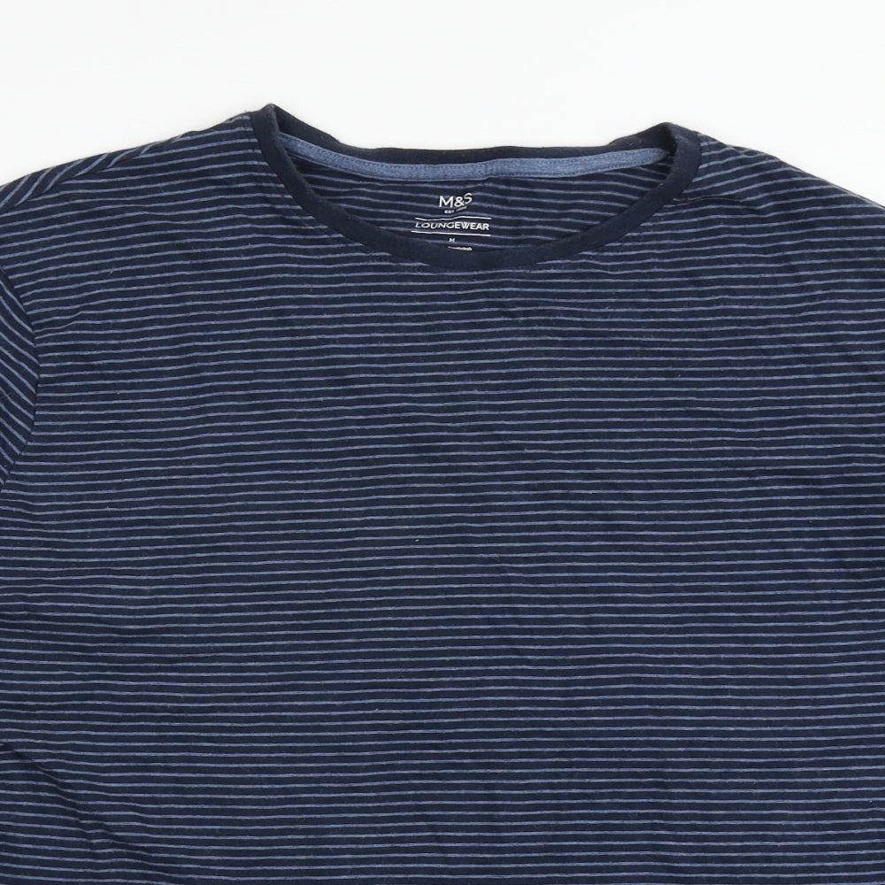 M&S Mens Blue Striped   T-Shirt Size M