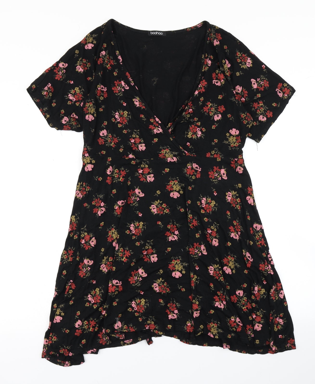Boohoo Womens Black Floral  Skater Dress  Size 16
