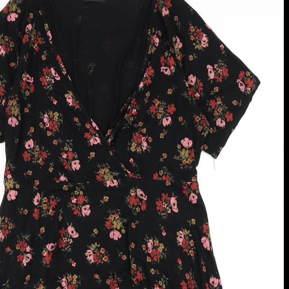 Boohoo Womens Black Floral  Skater Dress  Size 16