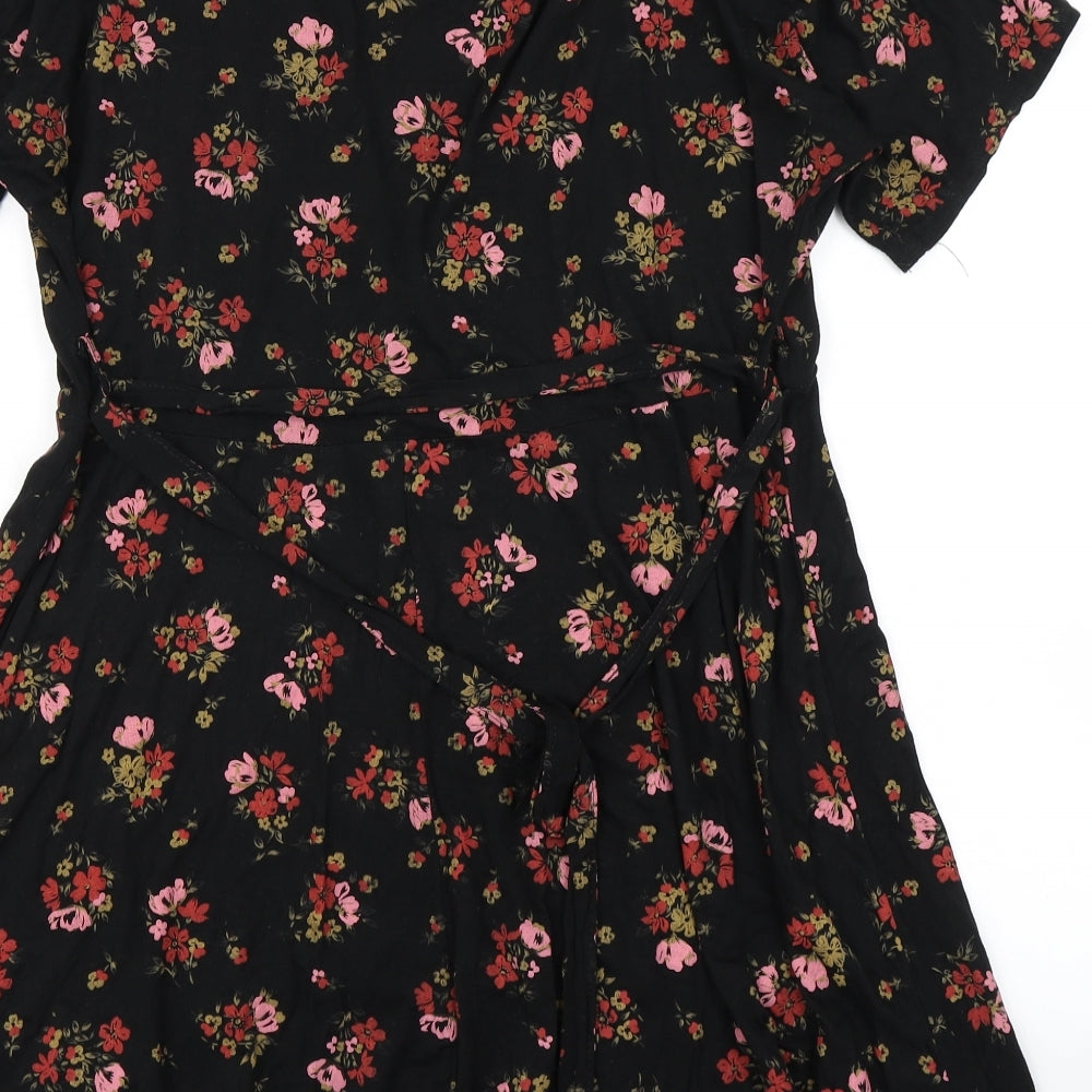 Boohoo Womens Black Floral  Skater Dress  Size 16