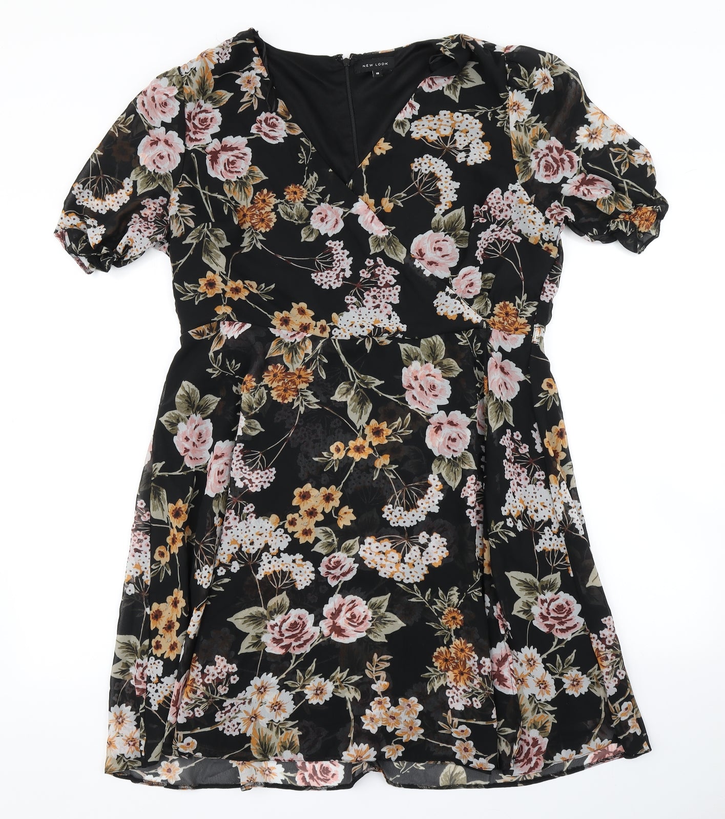 New Look Womens Black Floral  Skater Dress  Size 18