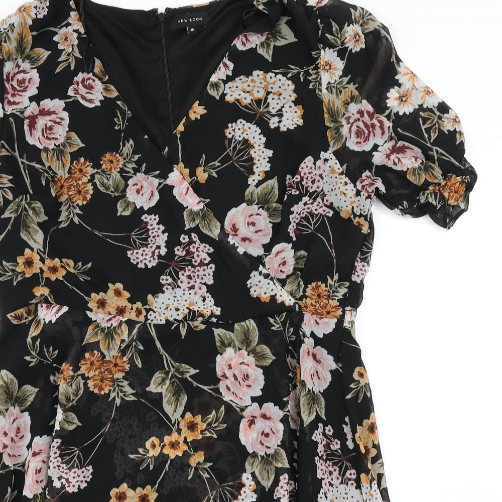 New Look Womens Black Floral  Skater Dress  Size 18