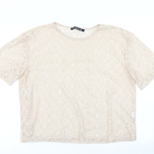 Atmosphere Womens Beige  Mesh Basic T-Shirt Size 16