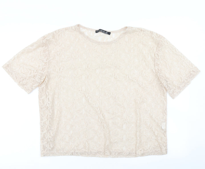 Atmosphere Womens Beige  Mesh Basic T-Shirt Size 16