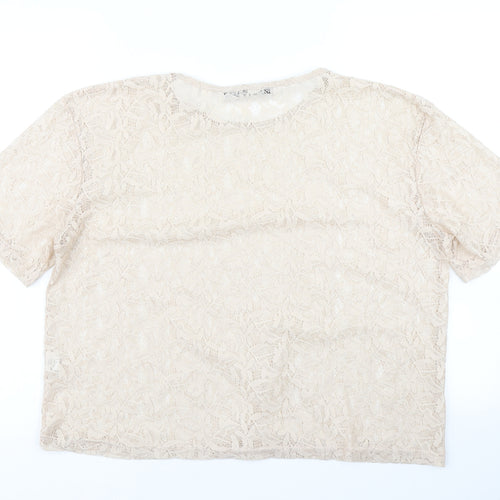 Atmosphere Womens Beige  Mesh Basic T-Shirt Size 16