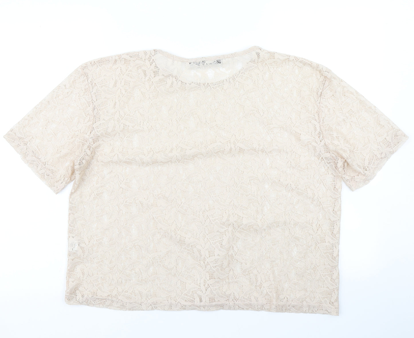 Atmosphere Womens Beige  Mesh Basic T-Shirt Size 16