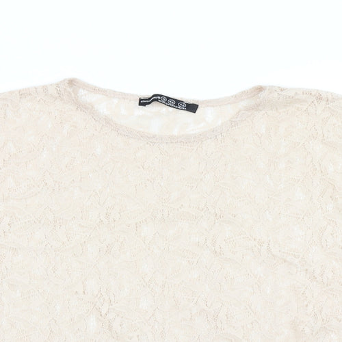 Atmosphere Womens Beige  Mesh Basic T-Shirt Size 16