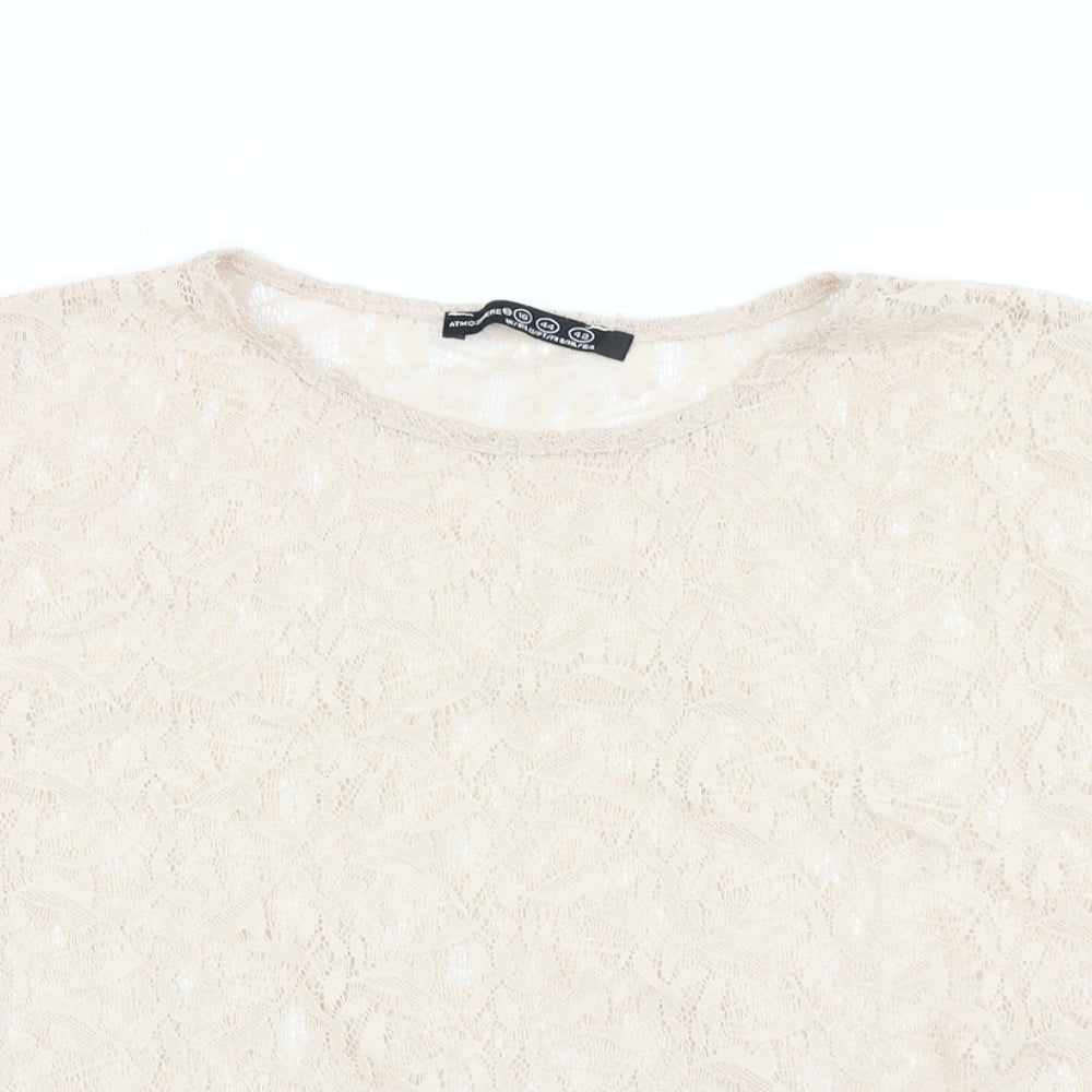 Atmosphere Womens Beige  Mesh Basic T-Shirt Size 16