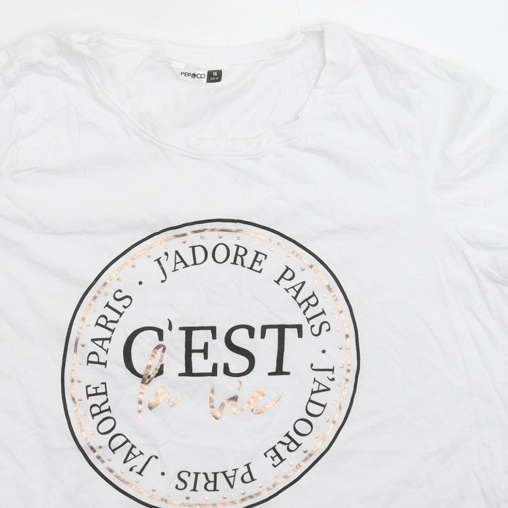 Pep&Co Womens White   Basic T-Shirt Size 16