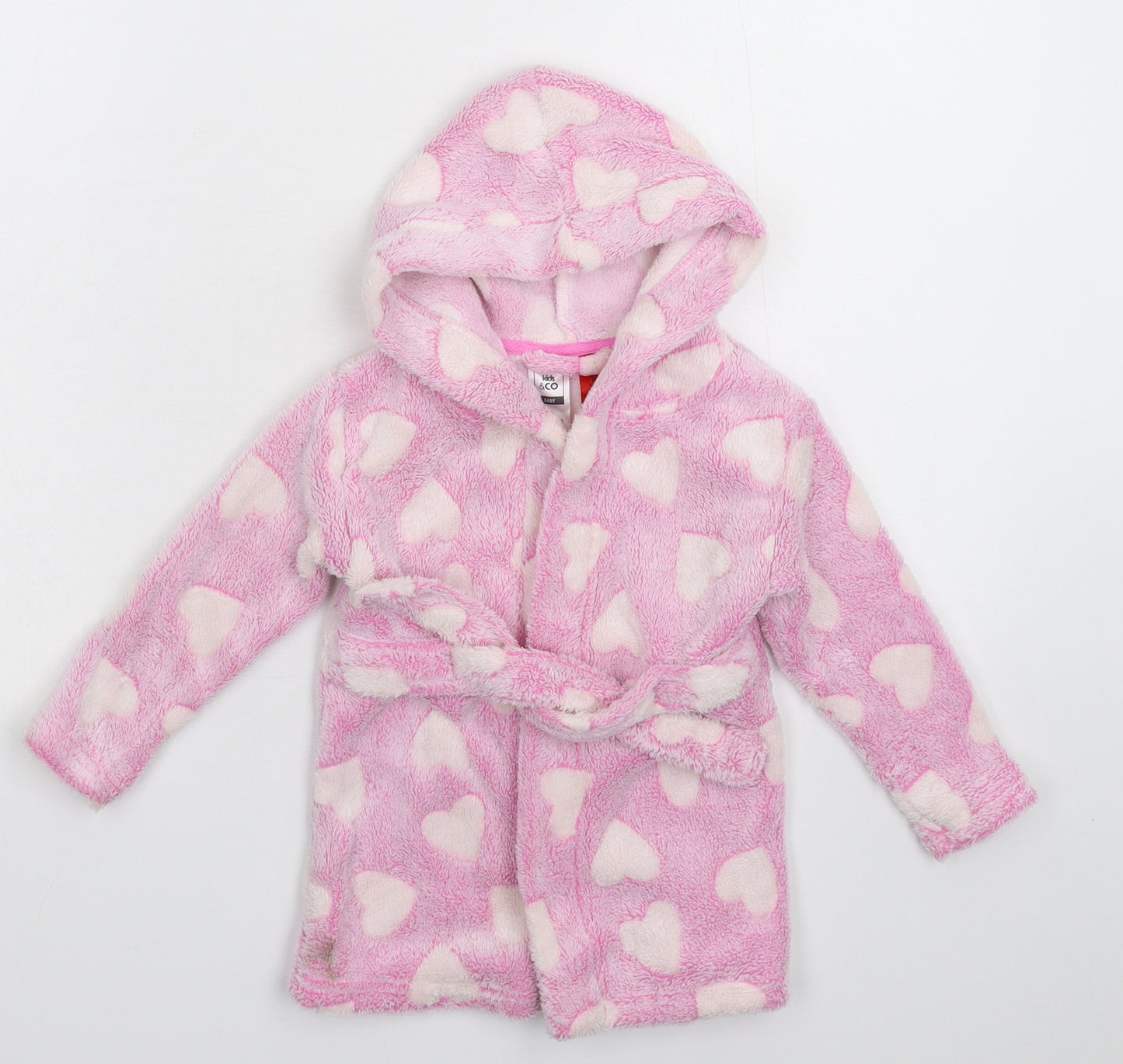 Kids&Co Girls Pink Solid Fleece Kimono Robe Size 9-12 Months
