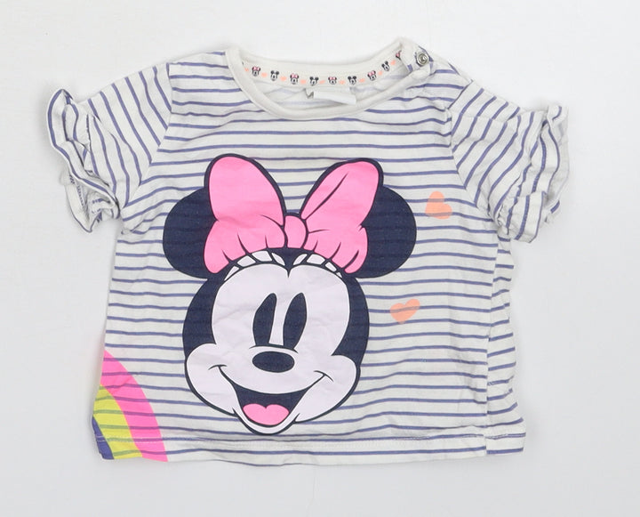 Disney Girls White Striped  Basic T-Shirt Size 9-12 Months