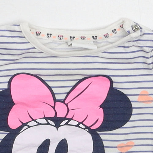 Disney Girls White Striped  Basic T-Shirt Size 9-12 Months