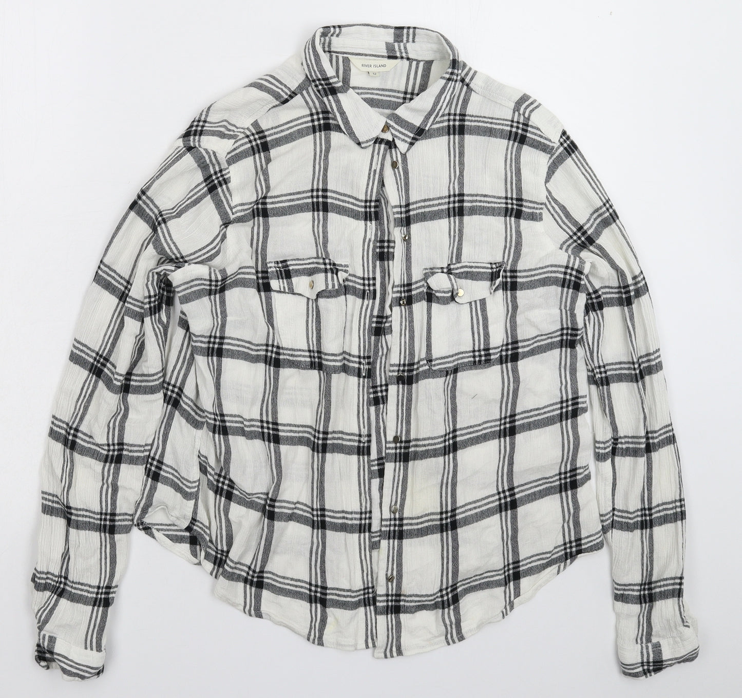River Island Womens White Check  Basic Button-Up Size 12