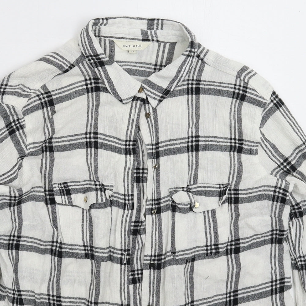 River Island Womens White Check  Basic Button-Up Size 12
