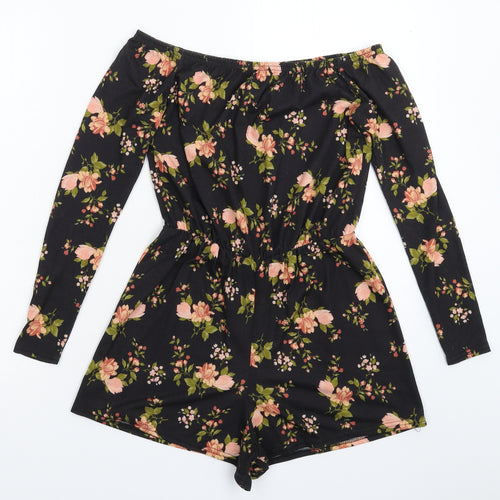 Missguided Womens Black Floral  Jumpsuit One-Piece Size 8 L3 in