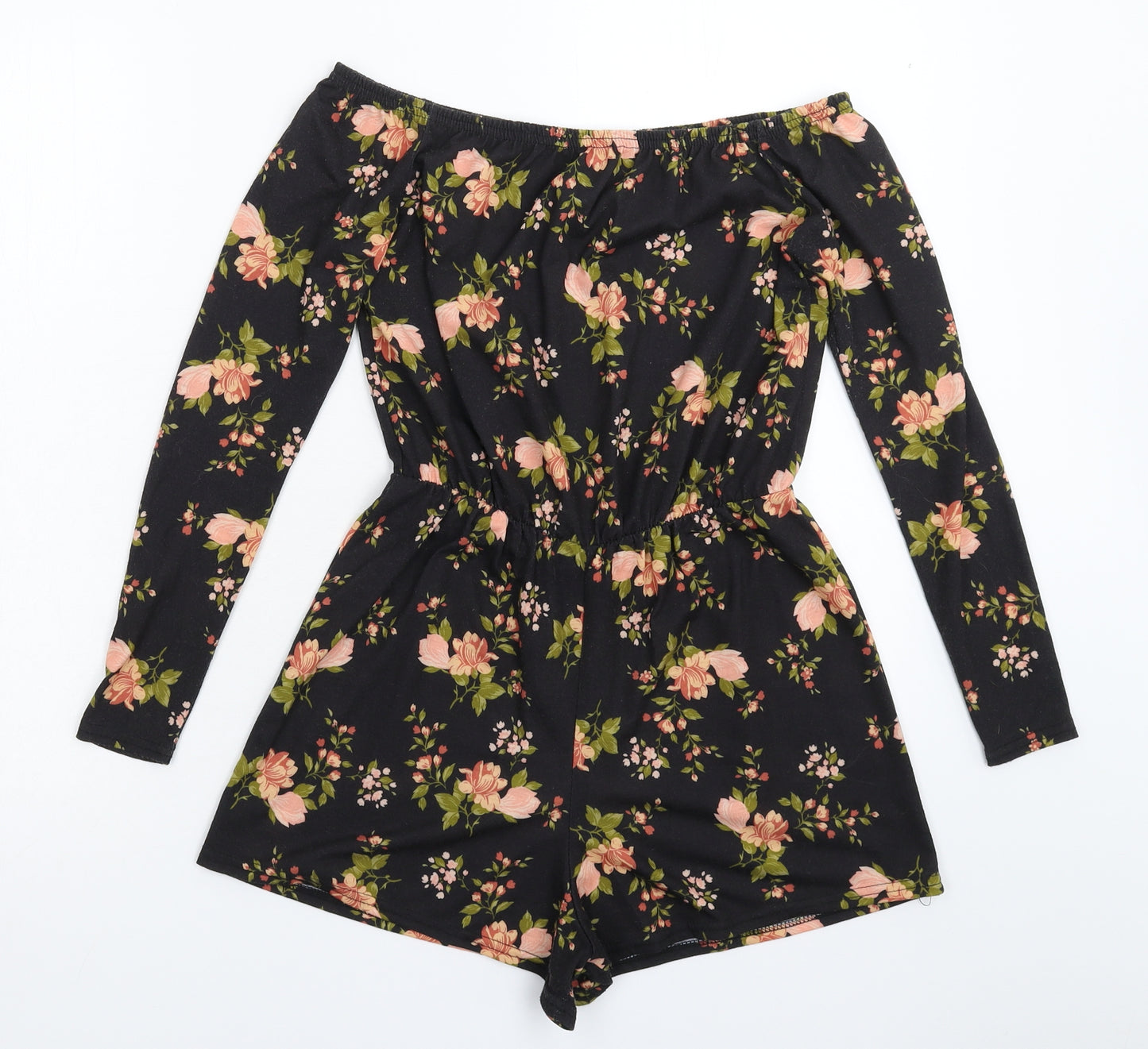 Missguided Womens Black Floral  Jumpsuit One-Piece Size 8 L3 in