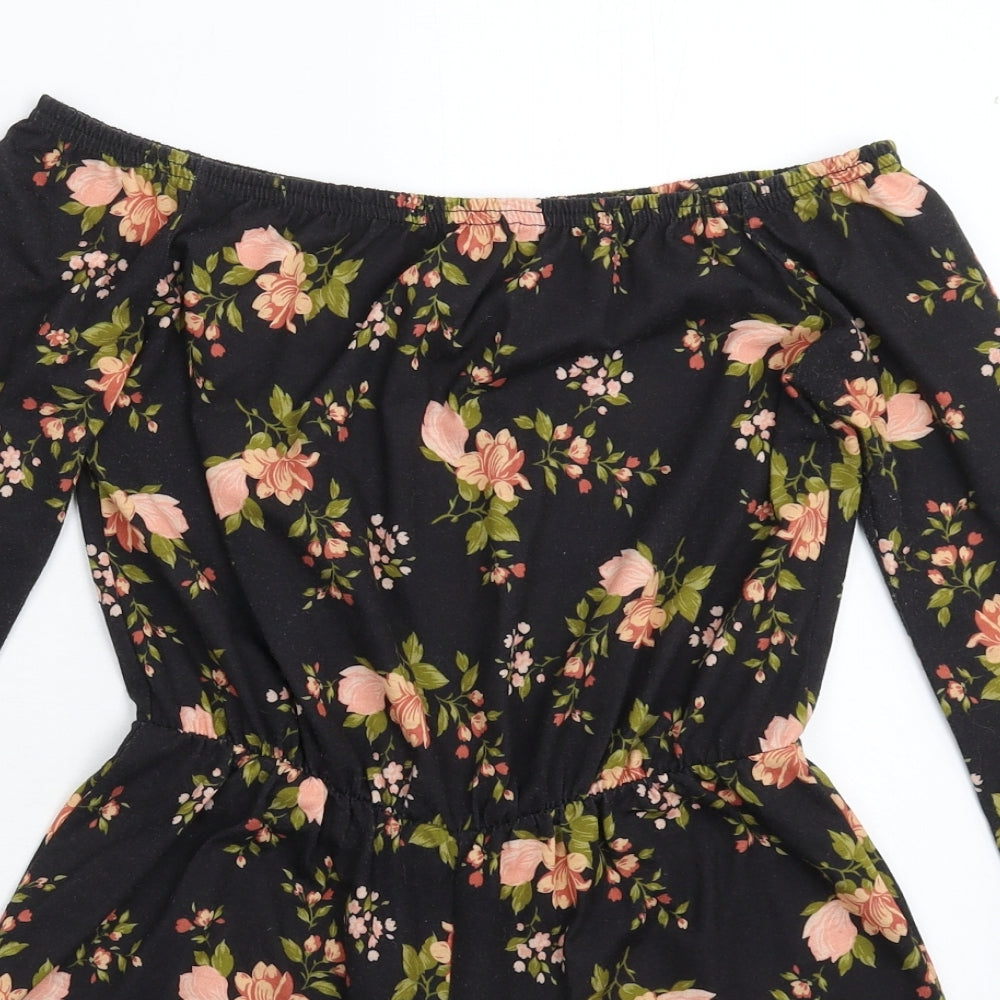 Missguided Womens Black Floral  Jumpsuit One-Piece Size 8 L3 in