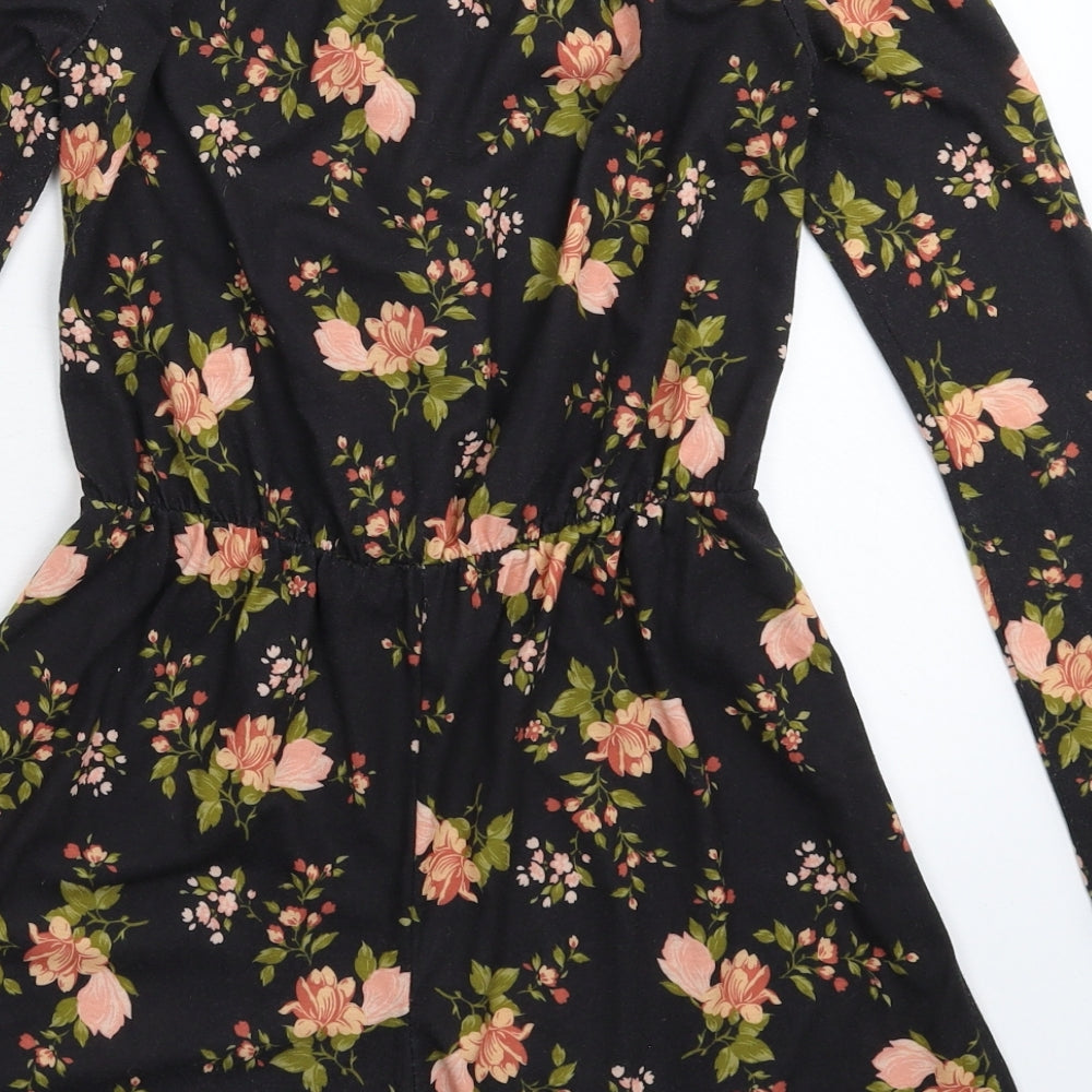 Missguided Womens Black Floral  Jumpsuit One-Piece Size 8 L3 in
