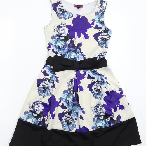 Missi London Womens White Floral  Fit & Flare  Size 8