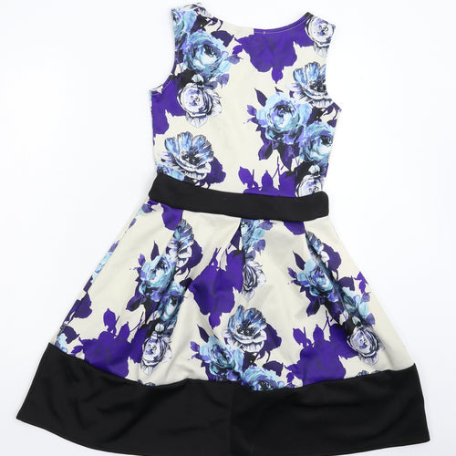Missi London Womens White Floral  Fit & Flare  Size 8