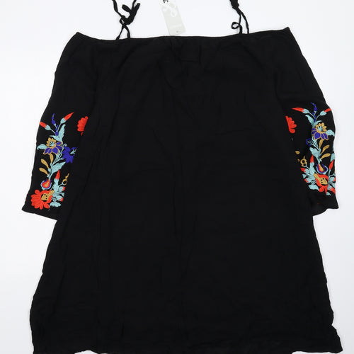 Pep&Co Womens Black Floral  Mini  Size 18
