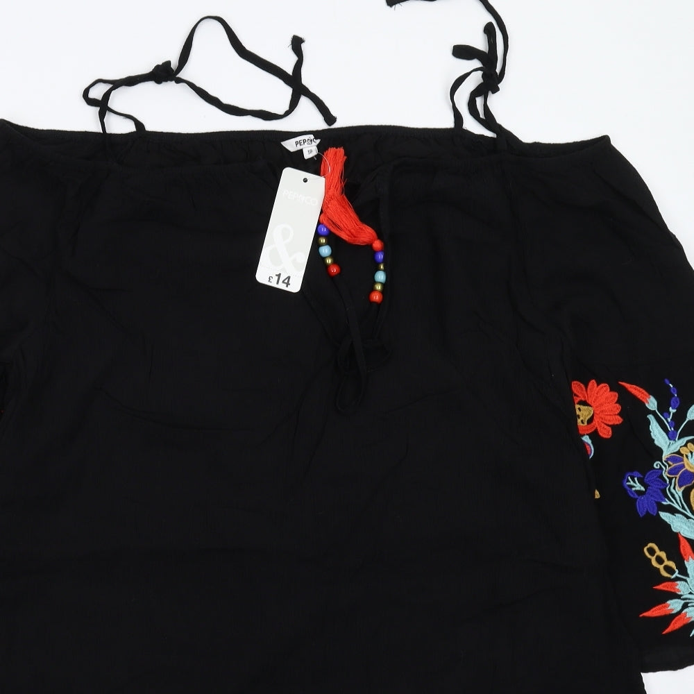 Pep&Co Womens Black Floral  Mini  Size 18