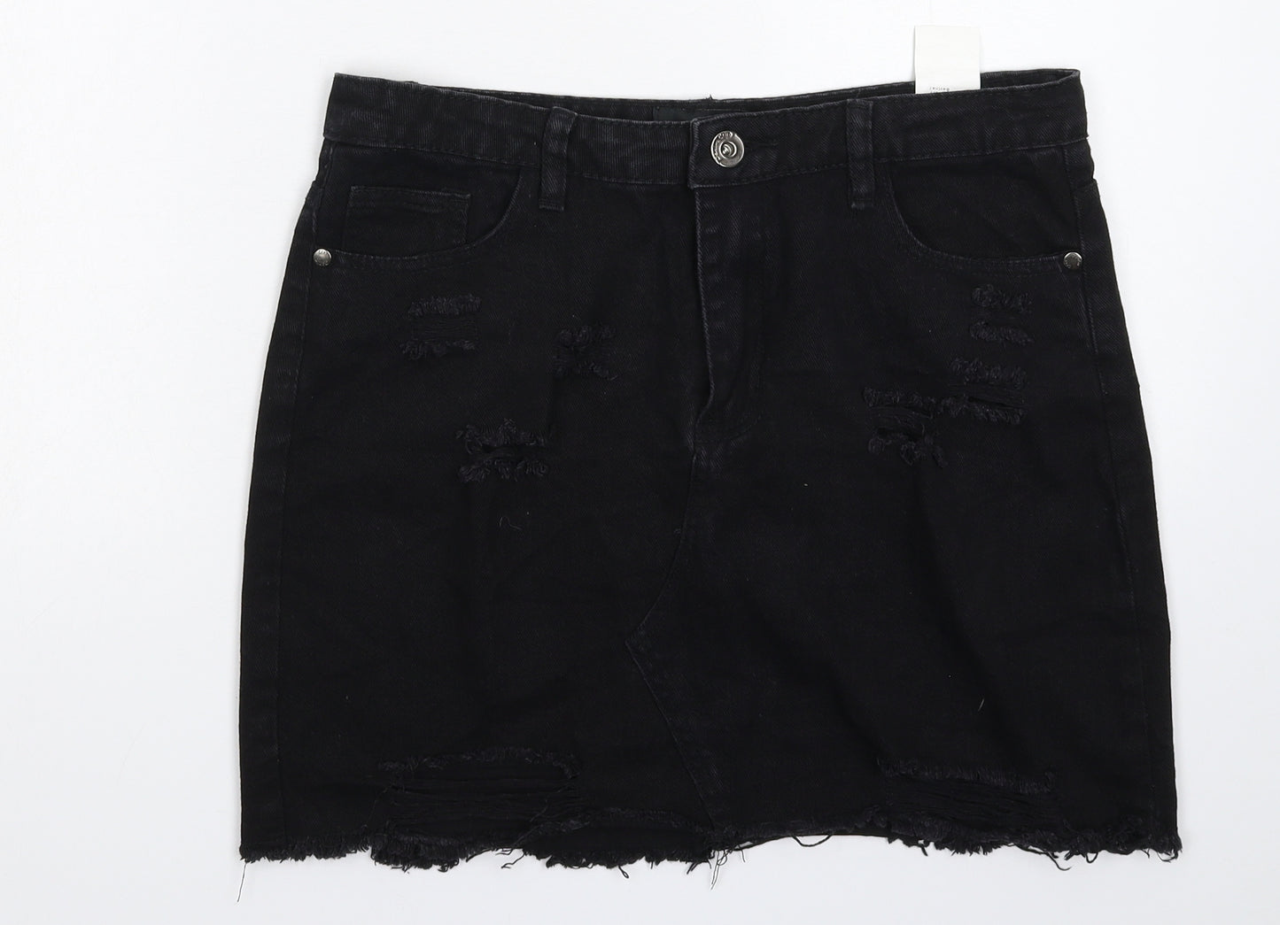 Denim Club Womens Black  Denim Mini Skirt Size 14  - Distressed