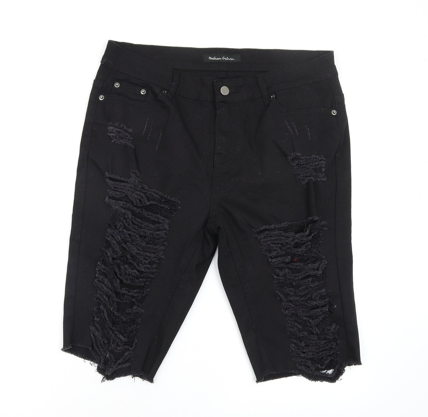 Fashion Victim Mens Black   Chino Shorts Size 33 in - ripped shorts