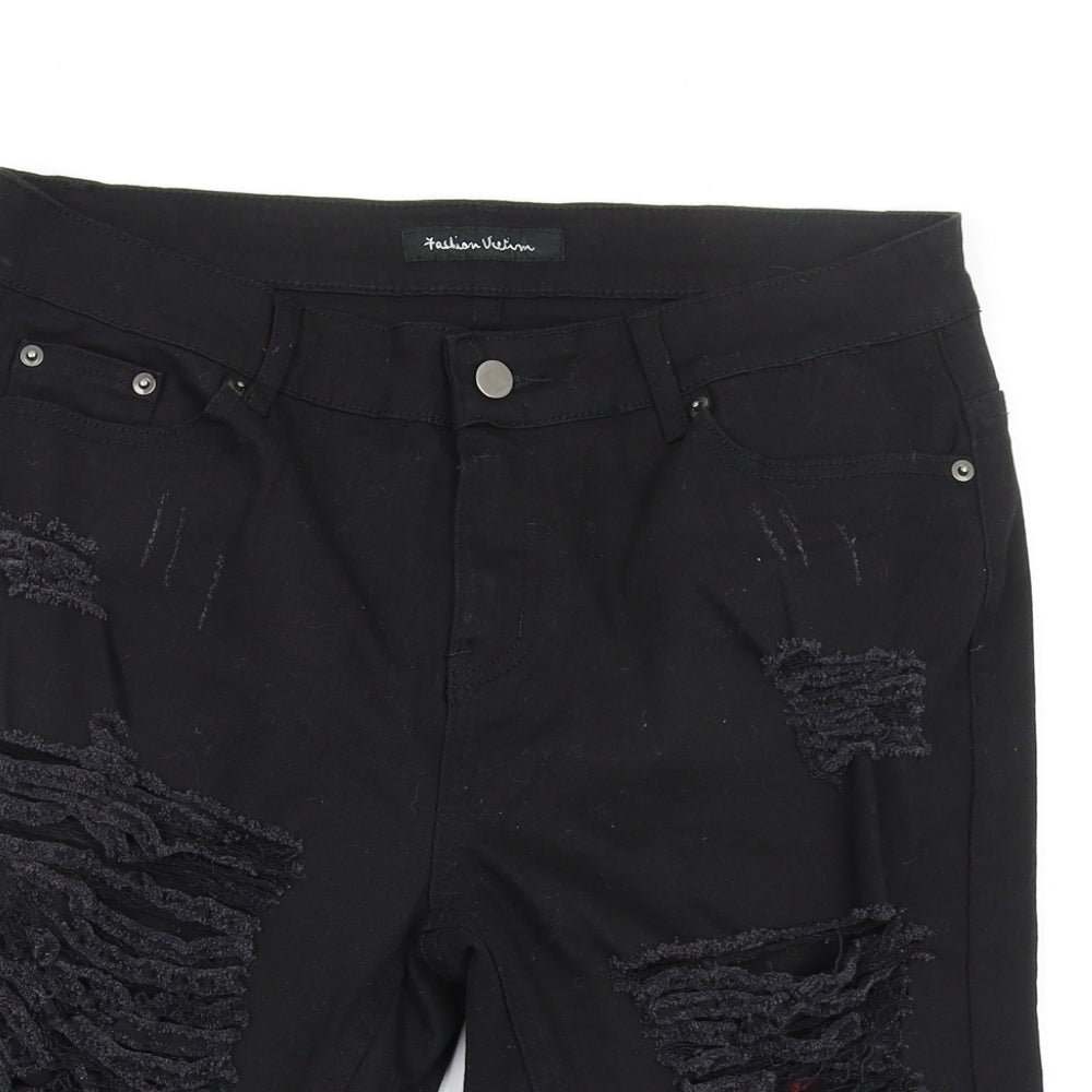Fashion Victim Mens Black   Chino Shorts Size 33 in - ripped shorts