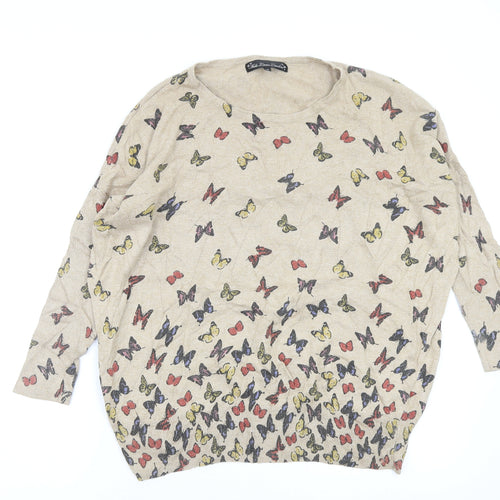 Mela Loves London Womens Beige Geometric  Pullover Jumper Size S