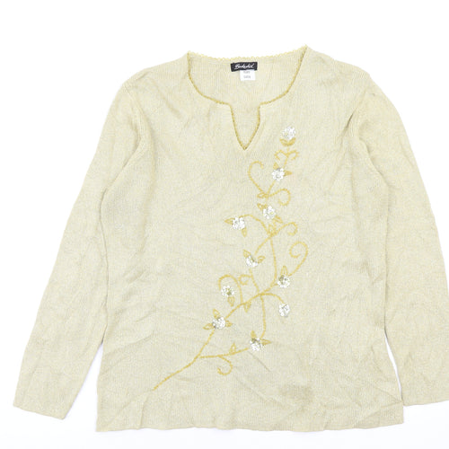 Berkertex Womens Gold Floral  Pullover Jumper Size 14