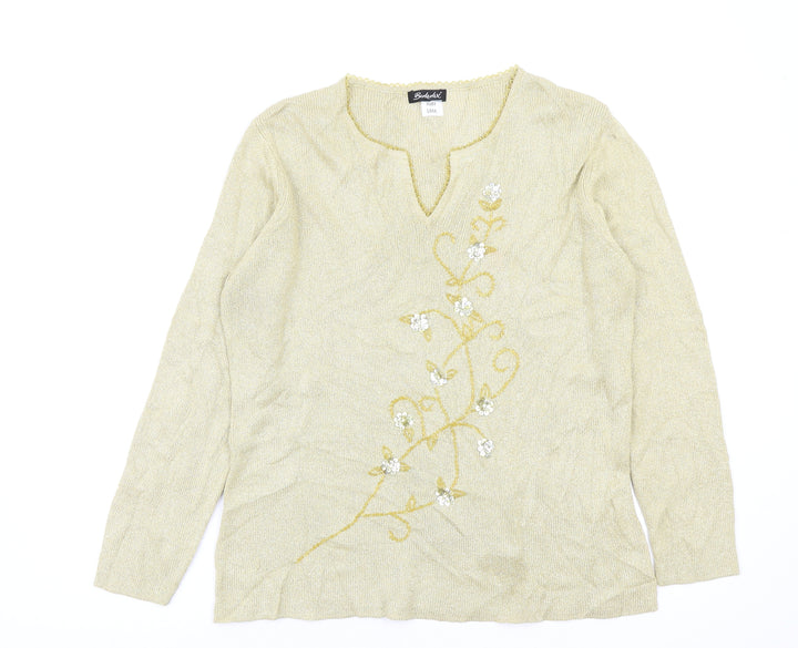 Berkertex Womens Gold Floral Pullover Jumper Size 14